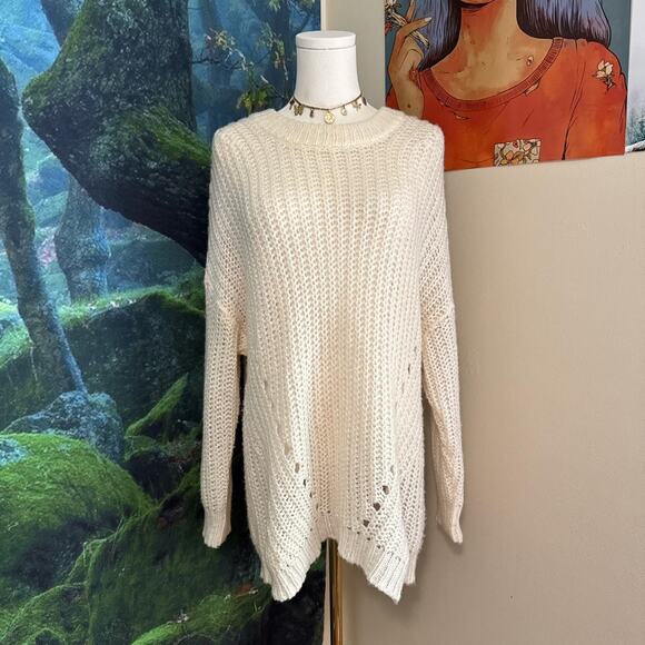 american eagle cream open knit oversized pullover sweater small cozy winter top - Picture 1 of 4